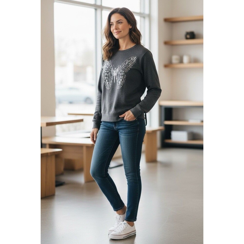 Delia’s Women’s Butterfly Gray Cropped Sweatshirt Size M Y2K 90’S